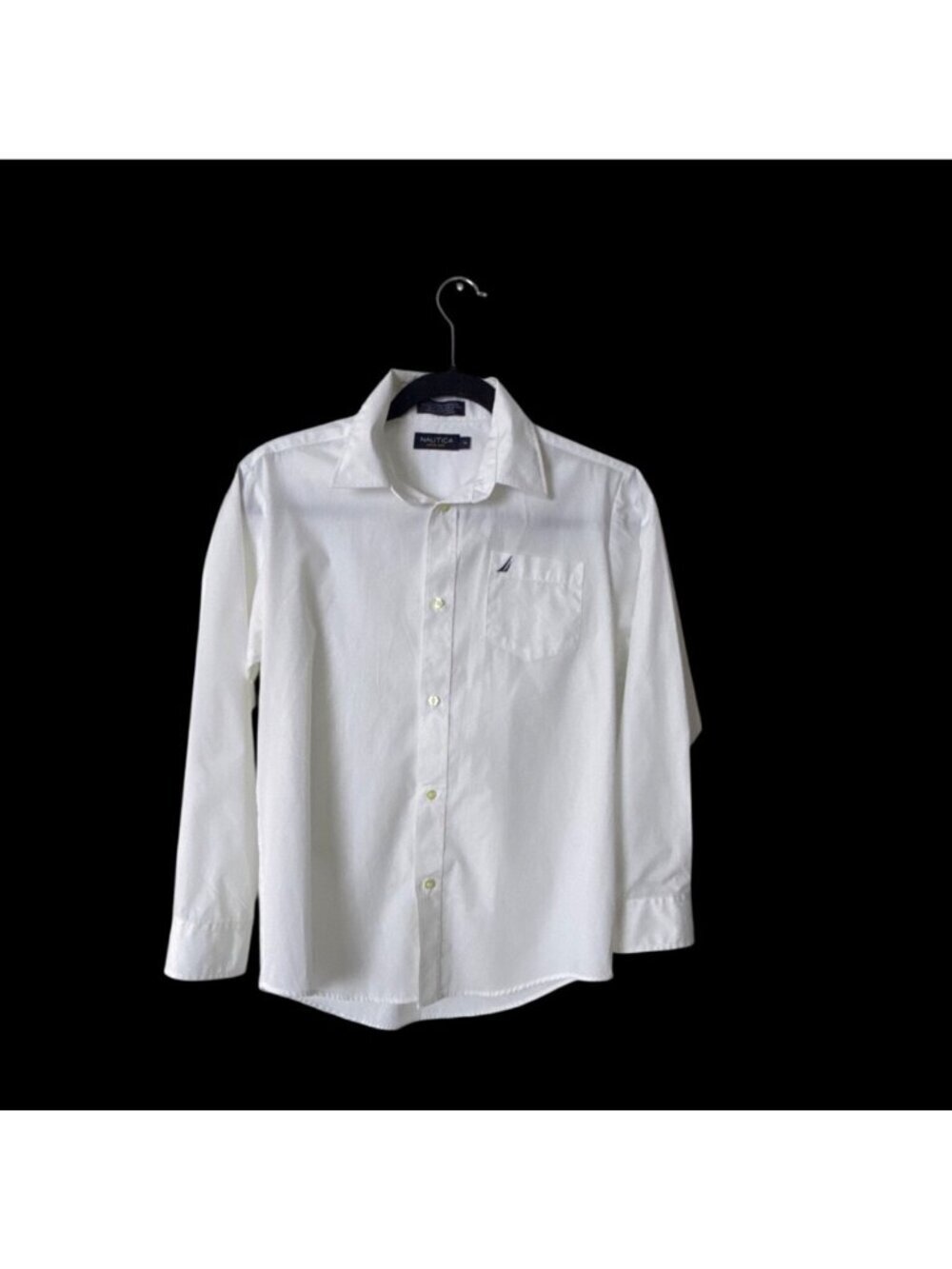 Nautica Boys White Long Sleeve Button-Up Shirt Size 14 Cotton-Blend Classic Fit